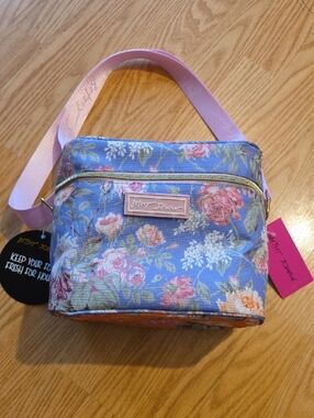 Betsey Johnson Floral Lunch Bag with Pink Strap